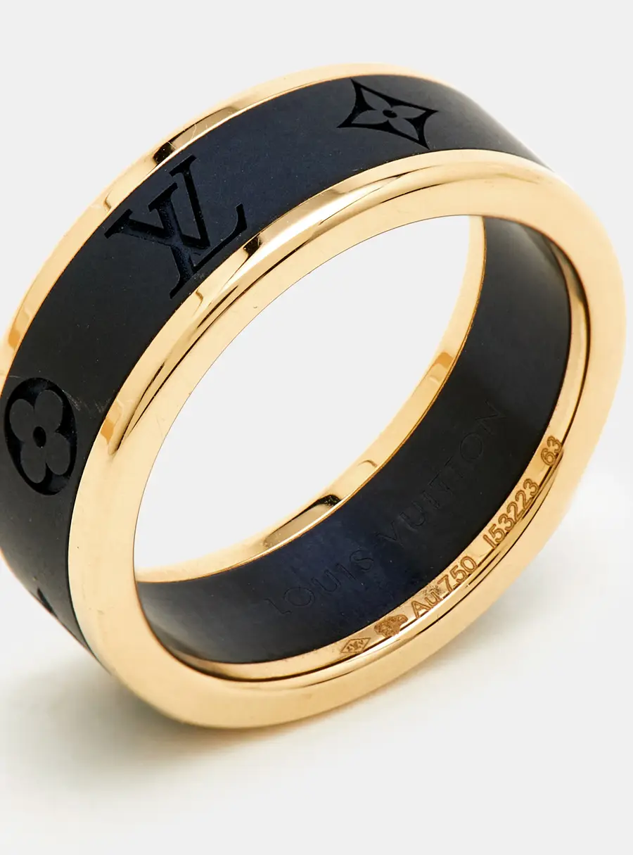 Louis Vuitton Les Gaston Vuitton 18k Yellow Gold Titanium Small Ring Size 63