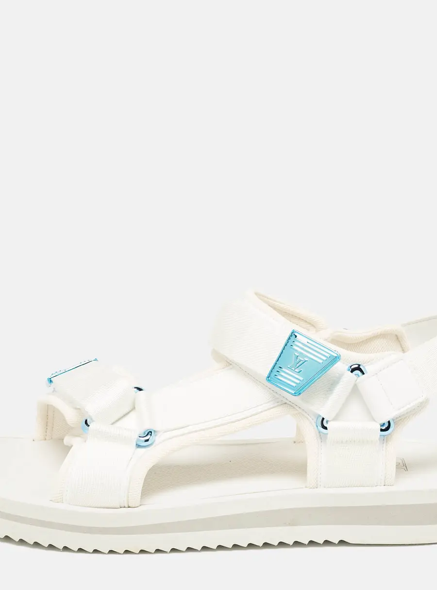 Louis Vuitton White Fabric Panama Flat Sandals Size 42