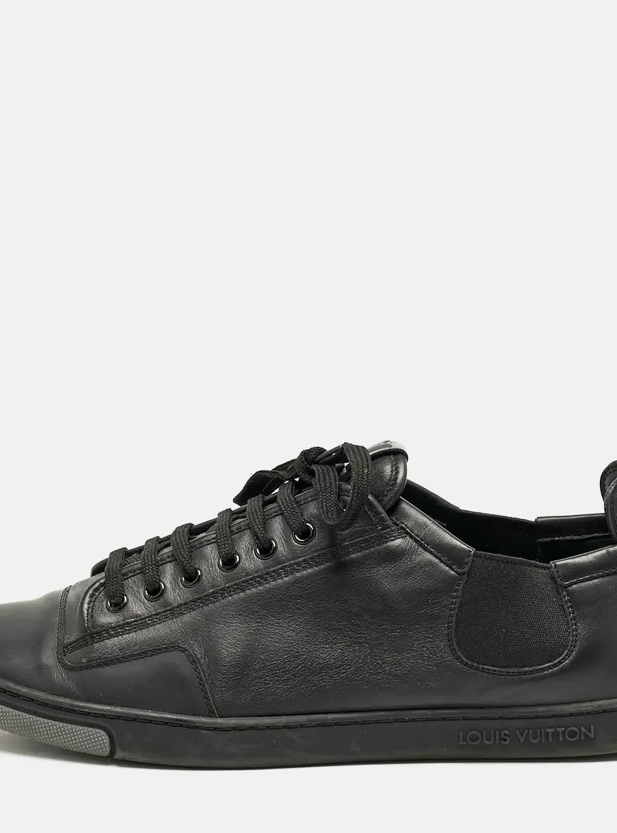 Louis Vuitton Black Leather Logo Lace Up Sneakers Size 42.5