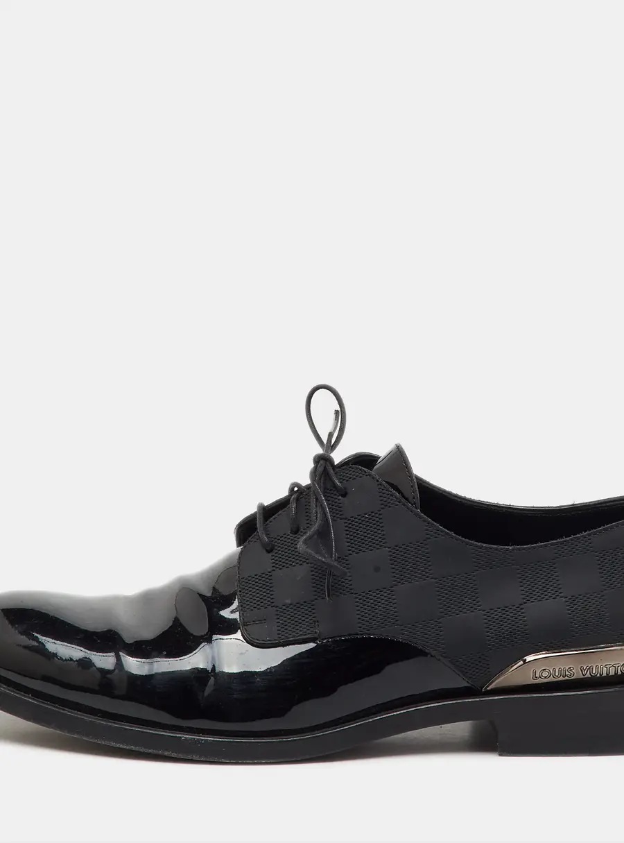 Louis Vuitton Black Damier and Patent Leather Lace Up Derby Size 41