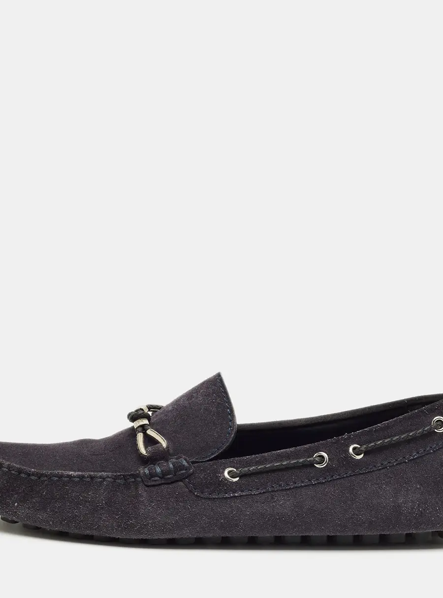 Louis Vuitton Navy Blue Suede Bow Slip On Loafers Size 42