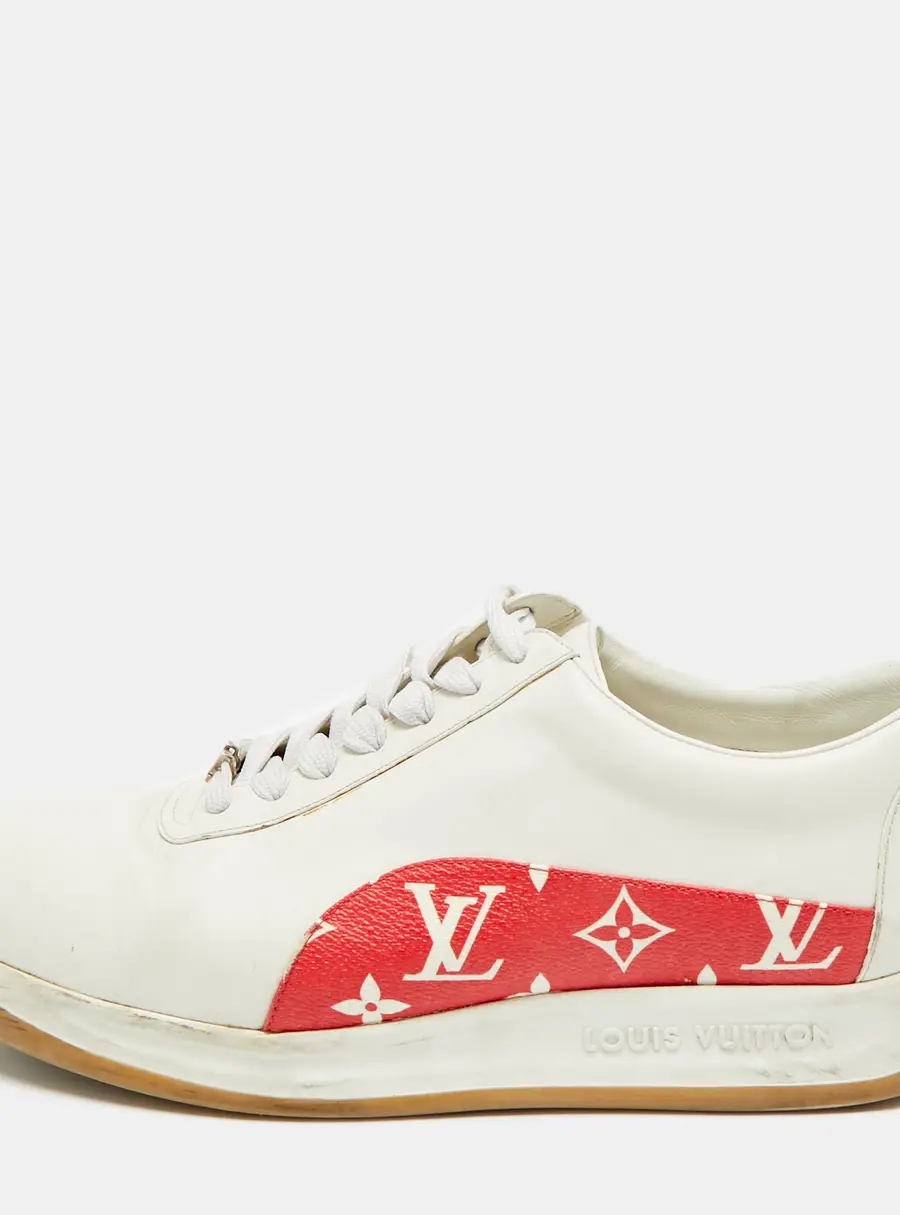 Louis Vuitton x Supreme Size 42 White/Red Monogram Canvas and Leather Lace Up Sneakers