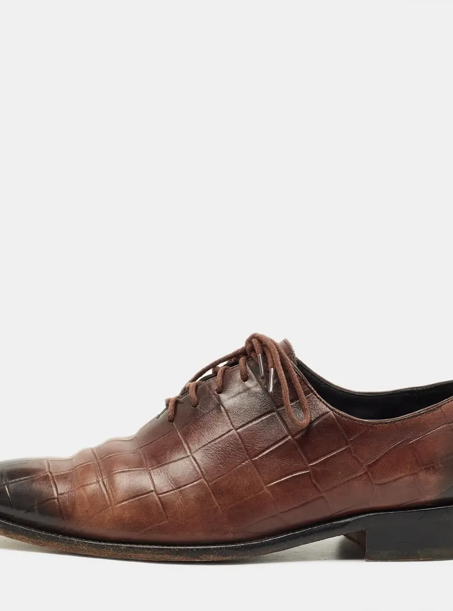 Louis Vuitton Size 41 Brown Croc Embossed Leather Oxfords