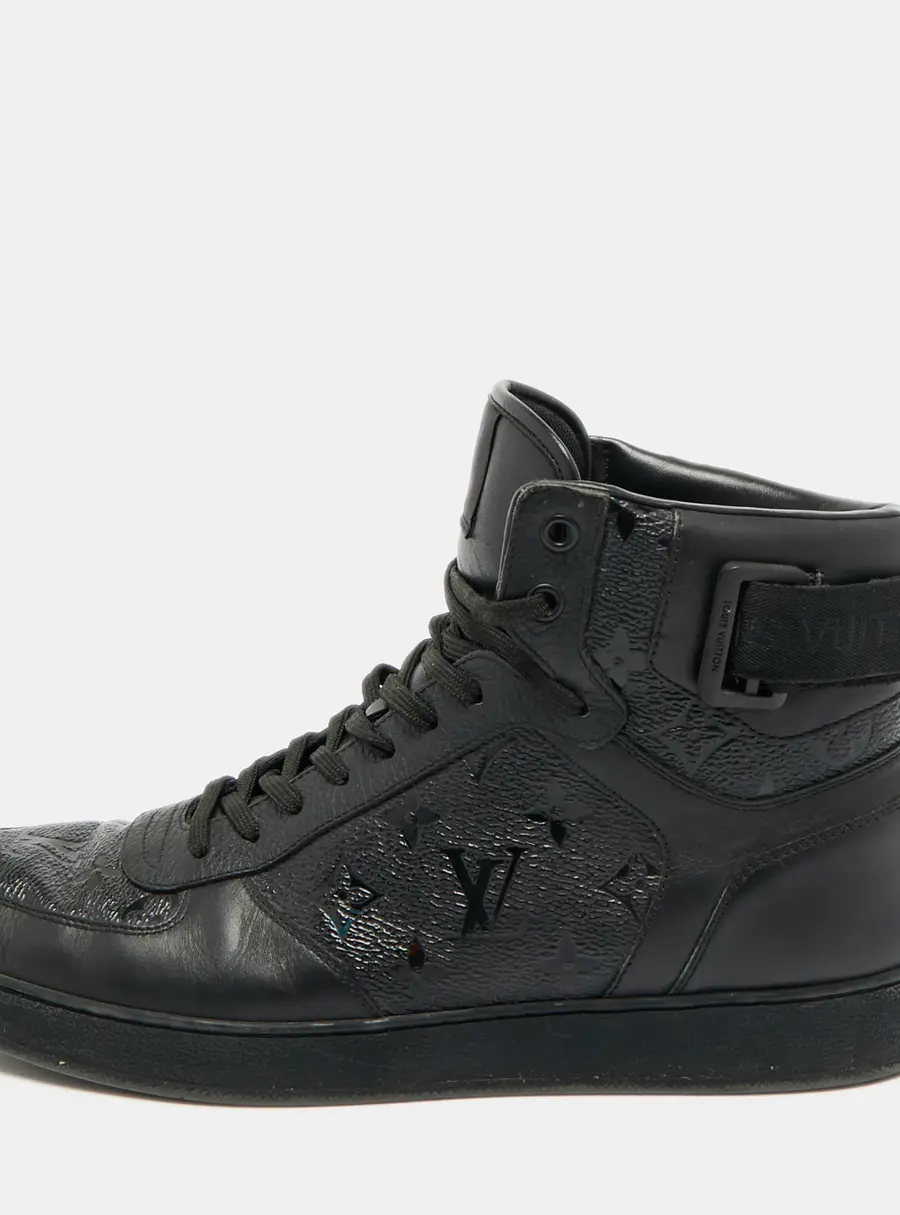 Louis Vuitton Rivoli Size 42.5 Black Monogram Canvas and Leather High Top Sneakers