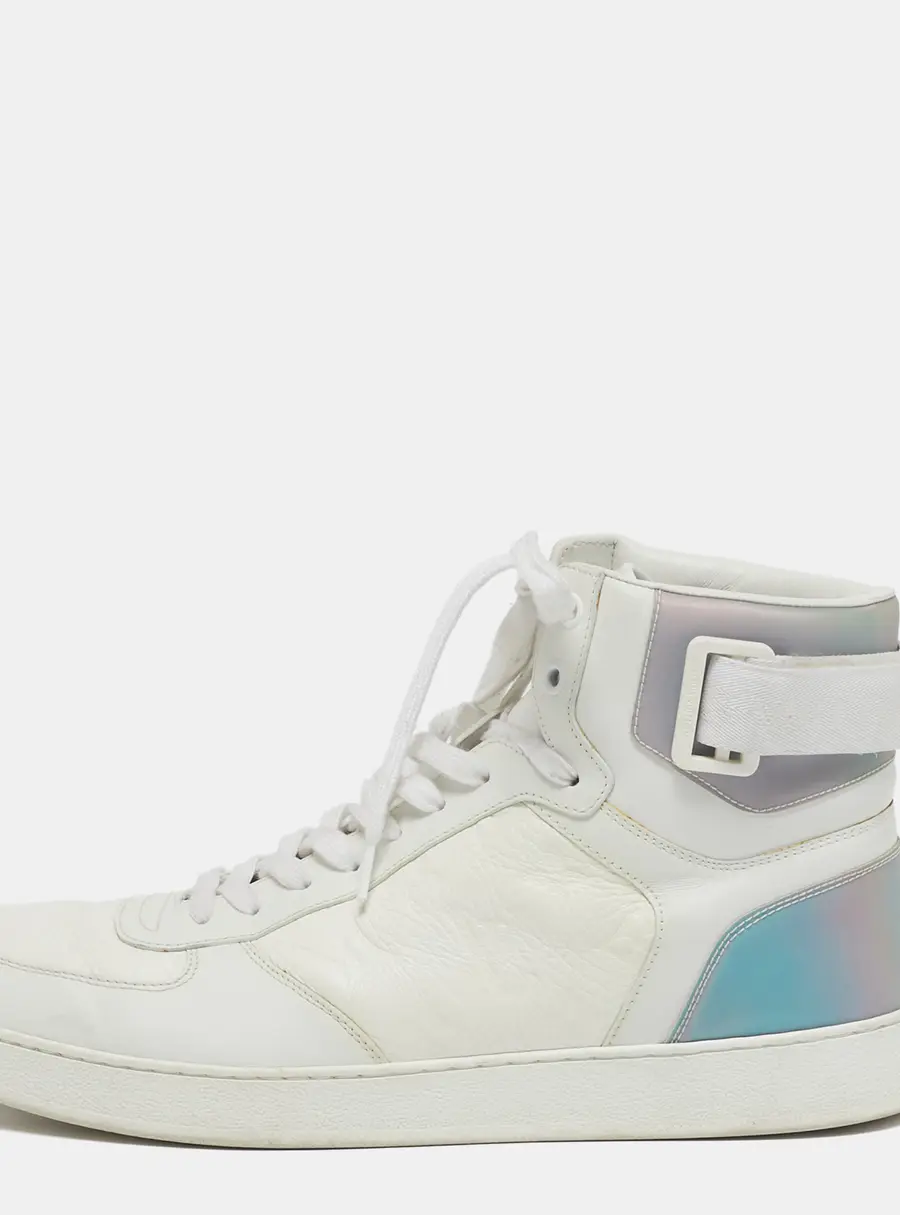 Louis Vuitton Rivoli Size 42.5 White Iridescent and Leather High Top Sneakers