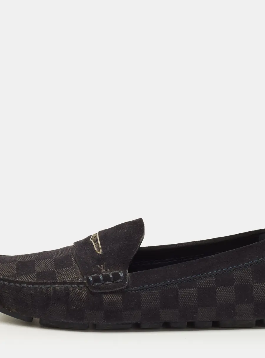 Louis Vuitton Size 40 Black Suede Damier Infini Loafers