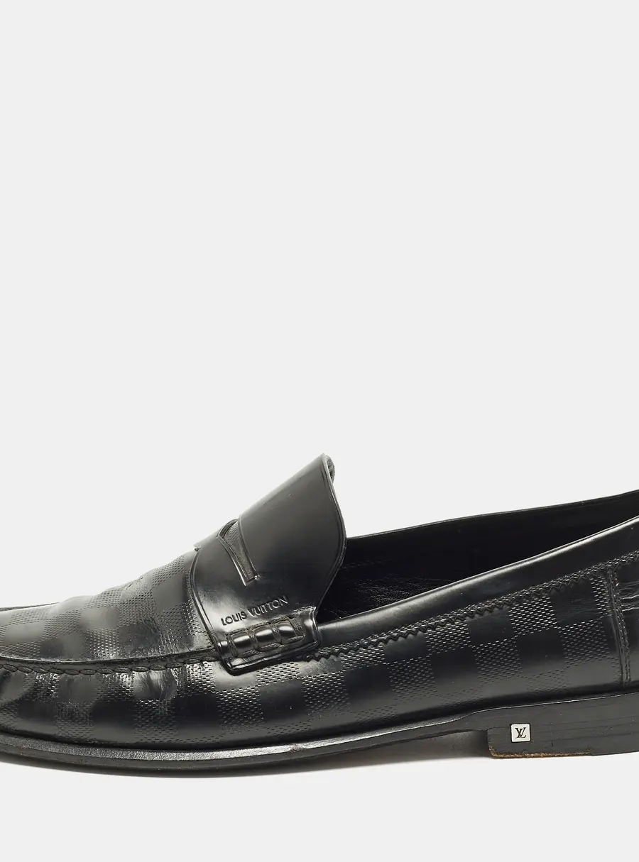 Louis Vuitton Size 43 Black Damier Leather Penny Loafers