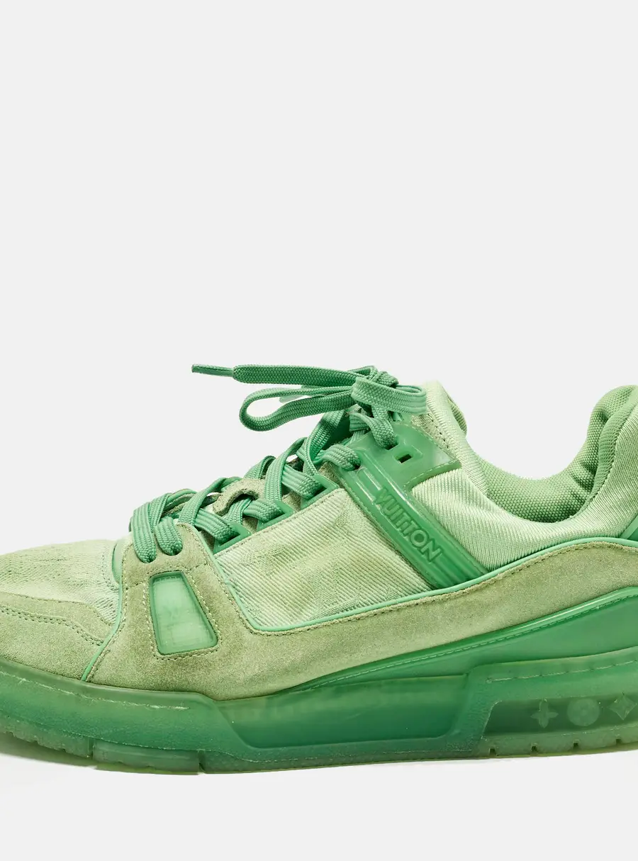 Louis Vuitton LV Trainer Size 40 Green Monogram Canvas and Suede Lace Up Sneakers