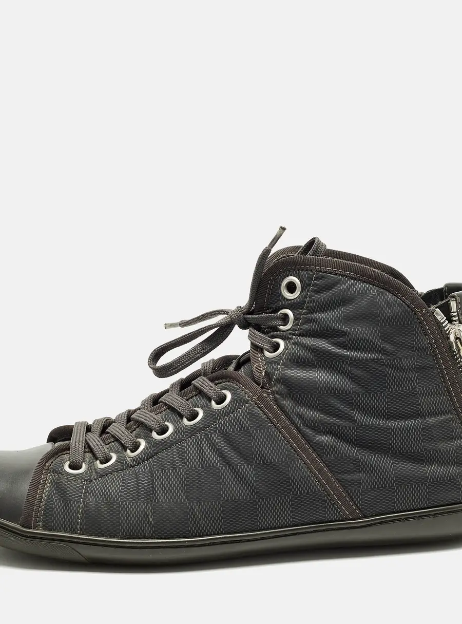 Louis Vuitton Size 43 Black Leather and Damier Nylon High Top Sneakers