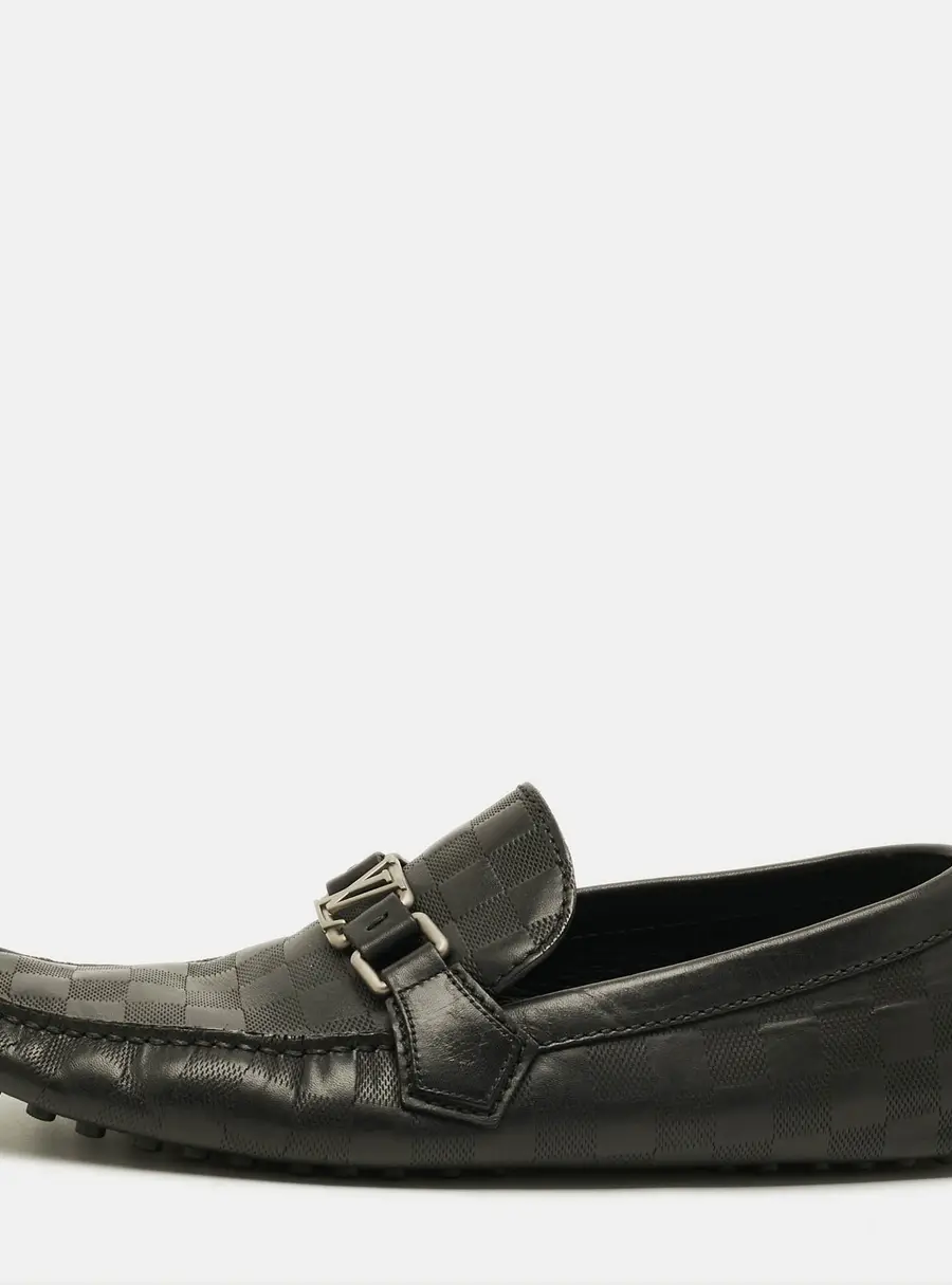 Louis Vuitton Hockenheim Size 43 Black Damier Leather Slip On Loafers