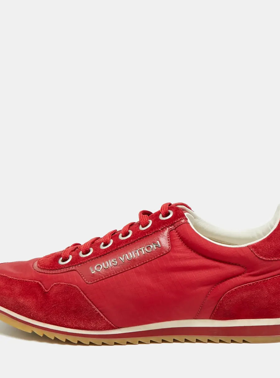 Louis Vuitton Size 40.5 Red Nylon and Suede Lace Up Sneakers