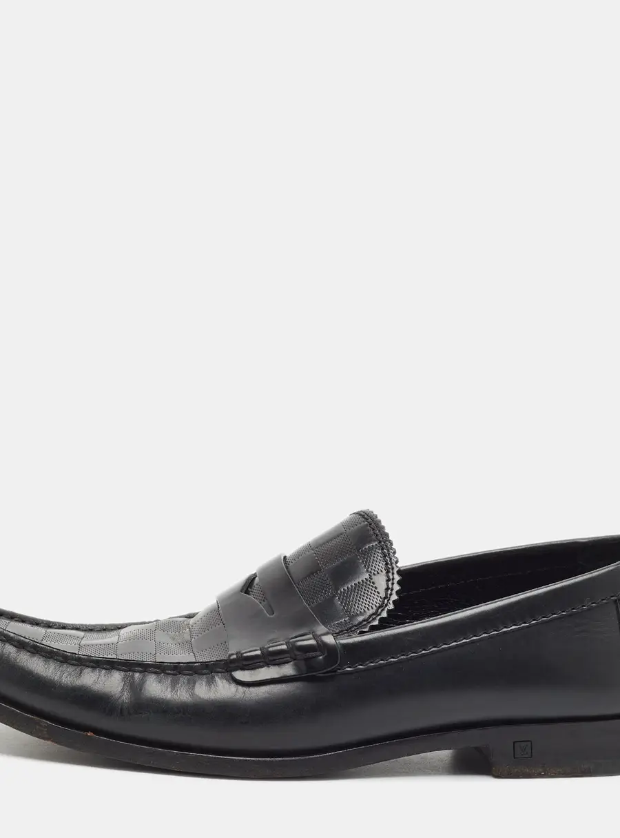 Louis Vuitton Santiago Size 43 Black Damier Infini Leather Penny Loafers