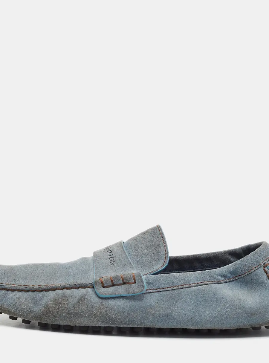 Louis Vuitton Size 43.5 Light Blue Suede Slip On Driver Loafers