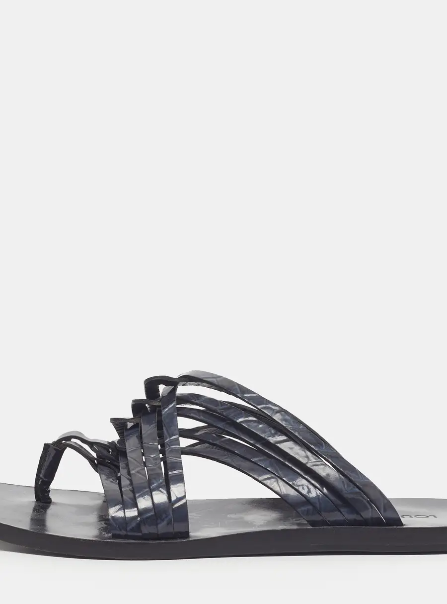 Louis Vuitton Size 40 Navy Blue Patent Leather Thong Flats