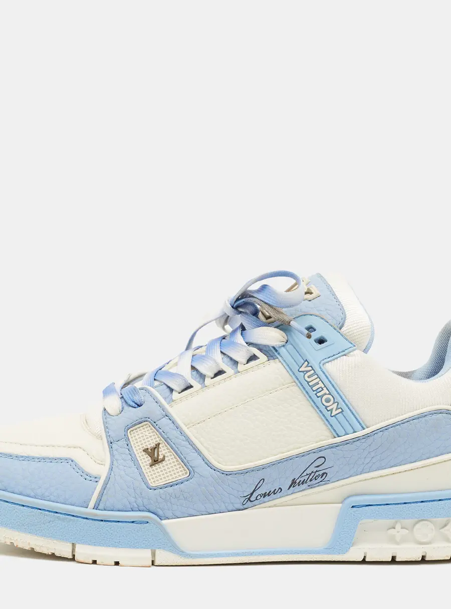 Louis Vuitton LV Trainer Size 41 White/Light Blue Fabric and Leather Low Top Sneakers