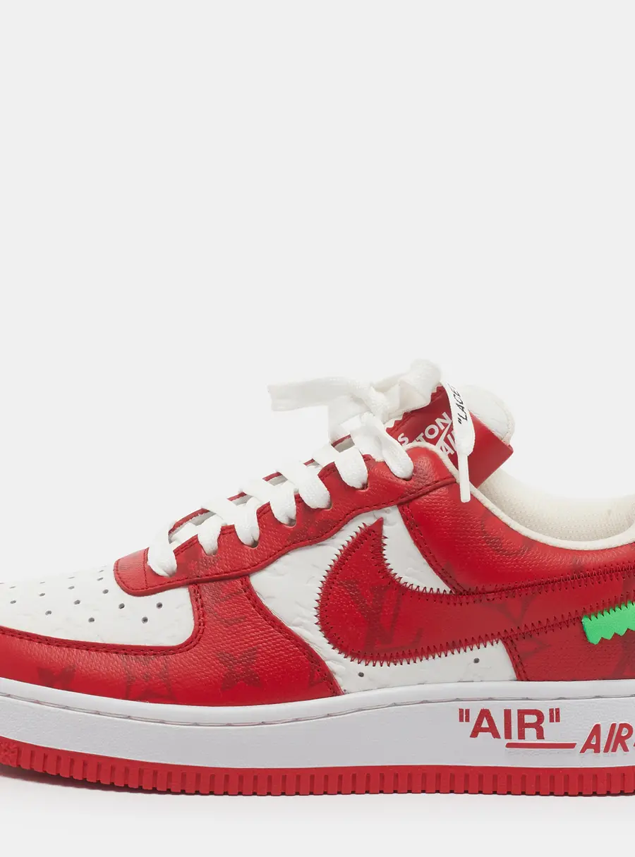Louis Vuitton x Nike Air Force 1 Size 38 Red/White Monogram Canvas and Leather Low Top Sneakers