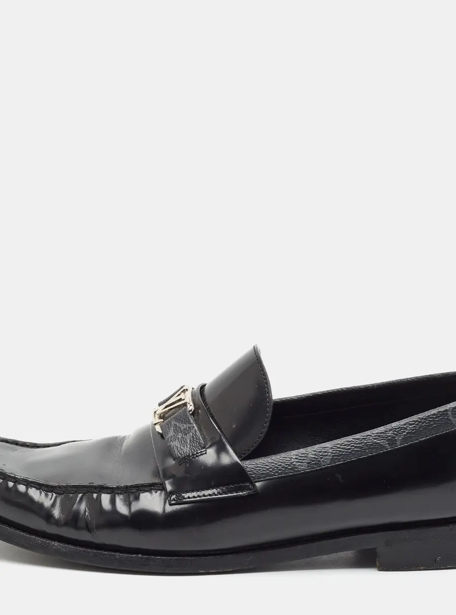 Louis Vuitton Major Size 45 Black/Dark Grey Monogram Canvas and Leather Penny Loafers