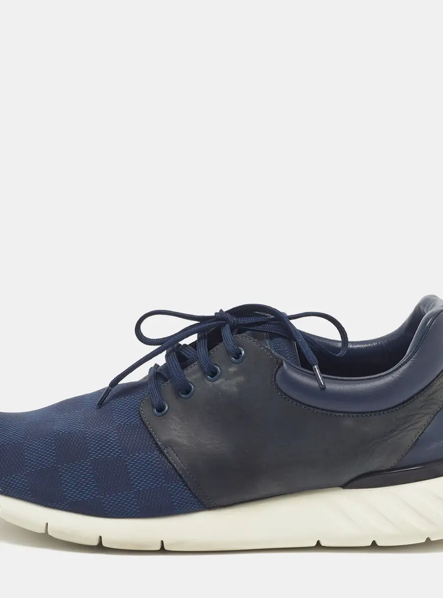 Louis Vuitton Fastlane Size 42.5 Navy Blue Damier Fabric and Nubuck Leather Low Top Sneakers