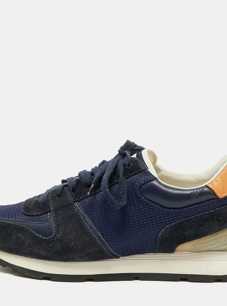 Louis Vuitton Abbesses Size 42 Navy Blue/Tan Mesh and Suede Low Top Sneakers