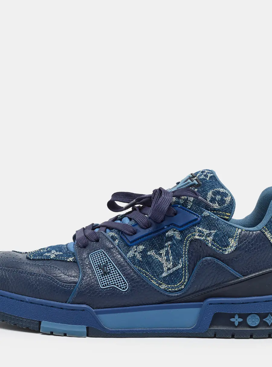 Louis Vuitton LV Trainer Size 42 Navy Blue Monogram Denim and Leather Low Top Sneakers