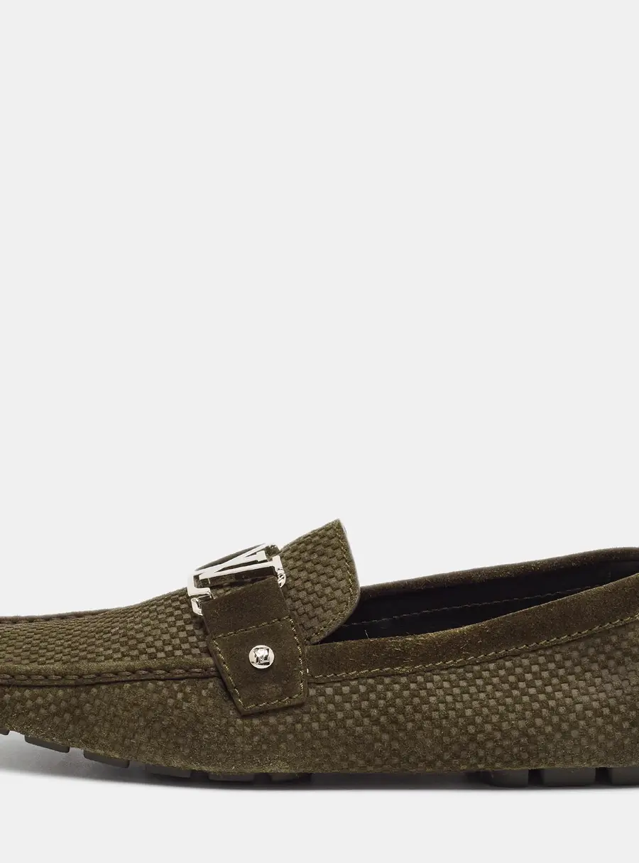 Louis Vuitton Monte Carlo Size 42.5 Dark Green Damier Suede Loafers