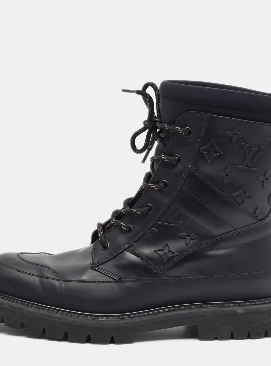 Louis Vuitton Landscape Size 43 Black Monogram Leather and Neoprene Combat Boots