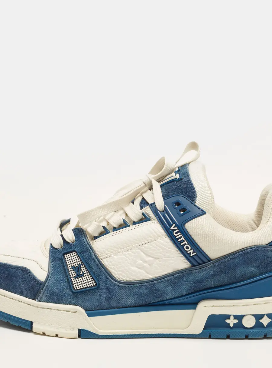 Louis Vuitton LV Trainer Size 42 Blue/White Monogram Denim and Leather Lace Up Sneakers