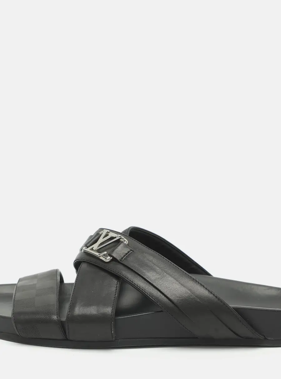 Louis Vuitton Mirabeau Size 41.5 Black Leather Flat Sandals