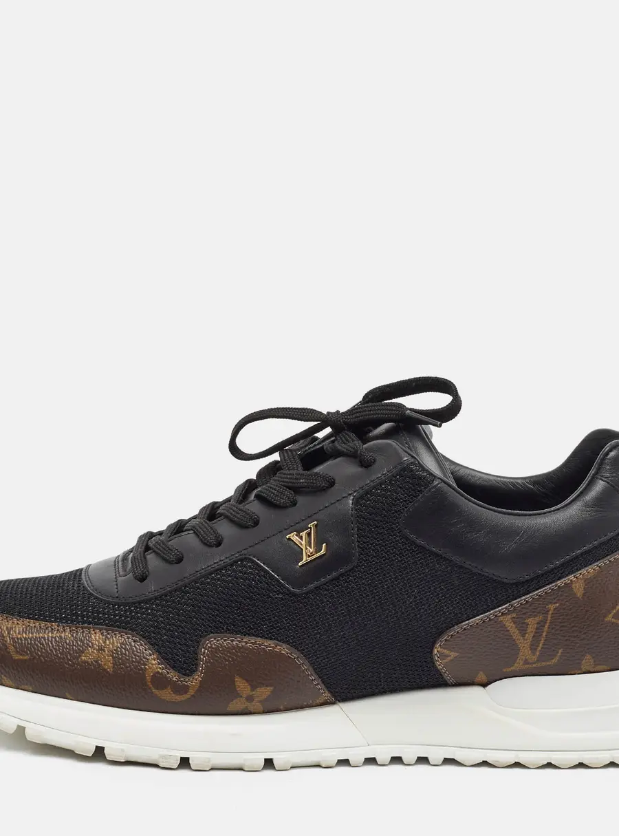 Louis Vuitton Run Away Size 42.5 Black/Brown Monogram Canvas and Knit Fabric Lace Up Sneakers