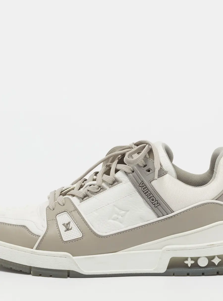 Louis Vuitton LV Trainer Size 43.5 White/Grey Fabric and Leather Low Top Sneakers