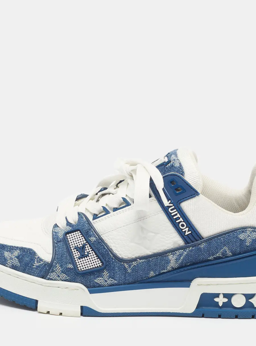 Louis Vuitton LV Trainer White/Blue Monogram Leather and Denim Low Top Sneakers