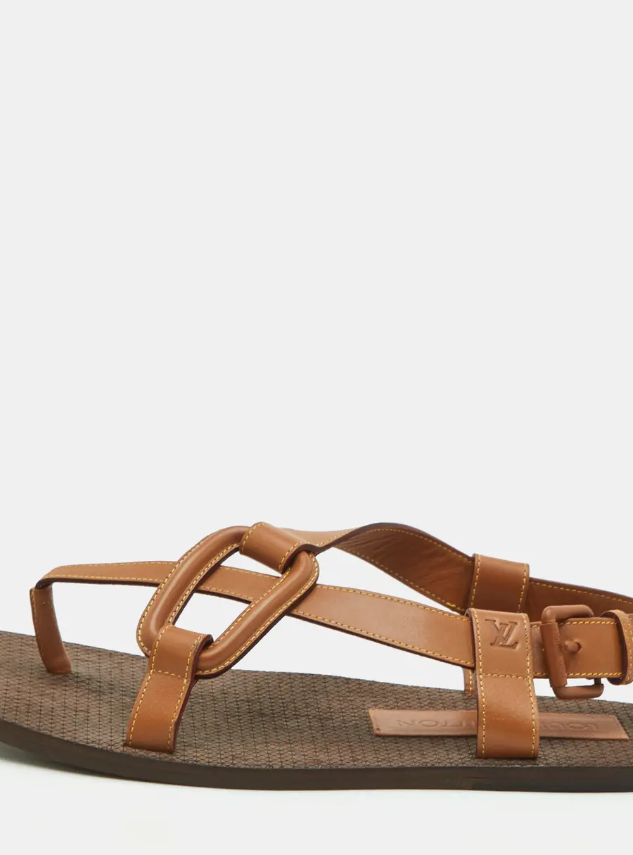 Louis Vuitton Size 41 Brown Leather Criss-Cross Flat Sandals
