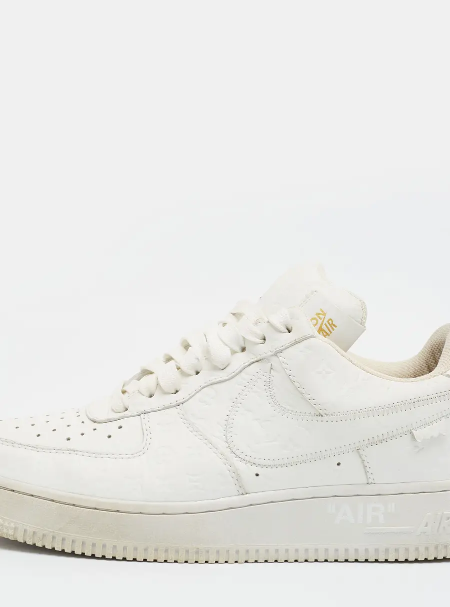 Louis Vuitton x Nike Air Force 1 Size 40.5 White Monogram Leather Low Top Sneakers