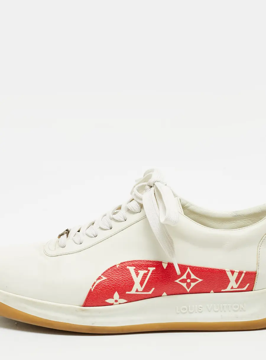Louis Vuitton x Supreme Size 43 White/Red Monogram Canvas and Leather Lace Up Sneakers