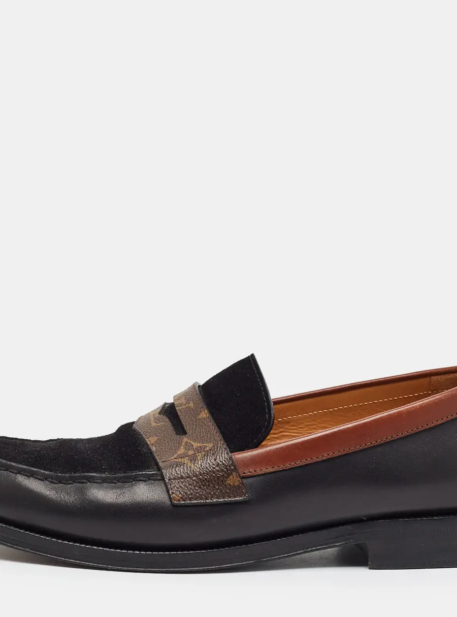 Louis Vuitton Sorbonne Size 41 Black/Brown Monogram Canvas and Leather and Suede Penny Loafers