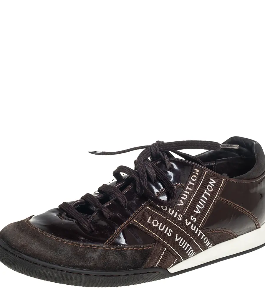 Louis Vuitton Brown Suede And Patent Leather Low Top Sneaker Size 39