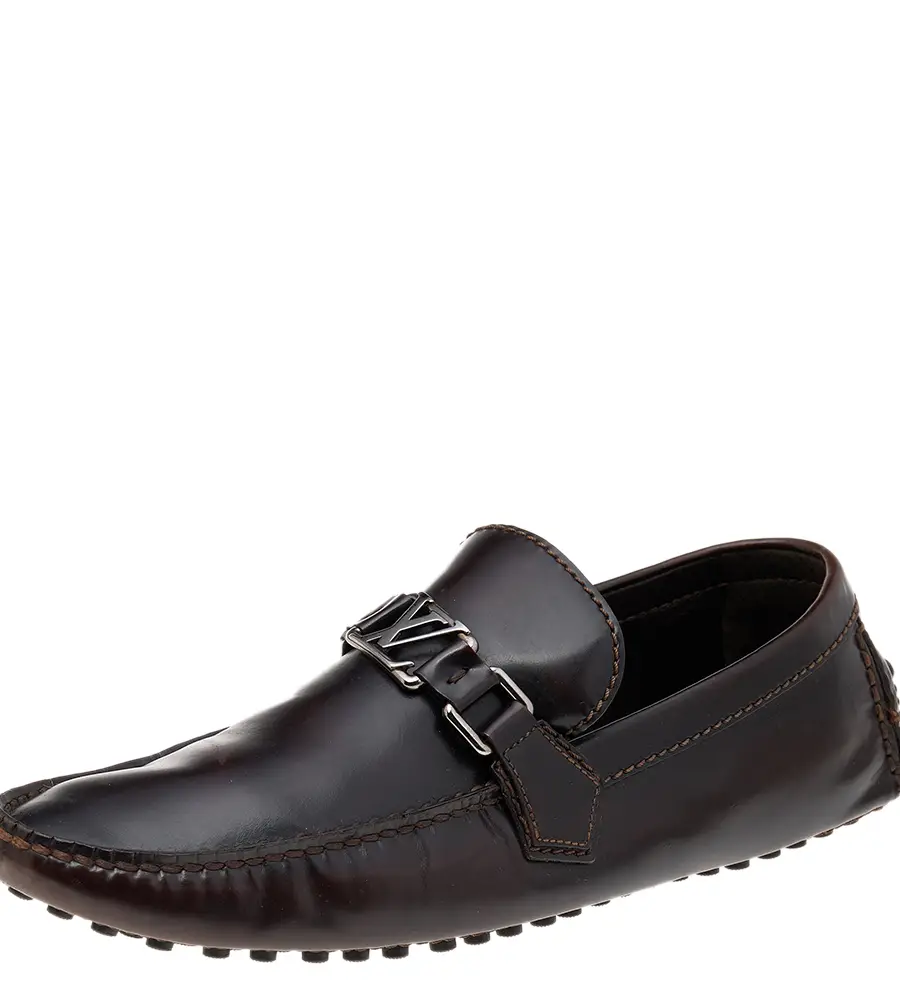 Louis Vuitton Dark Brown Leather Hockenheim Slip On Loafers Size 41