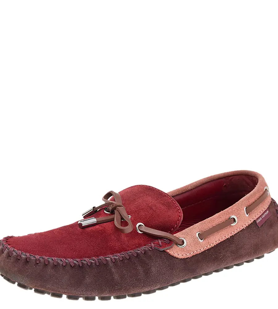 Louis Vuitton Red/Brown Suede And Leather Bow Loafers Size 44