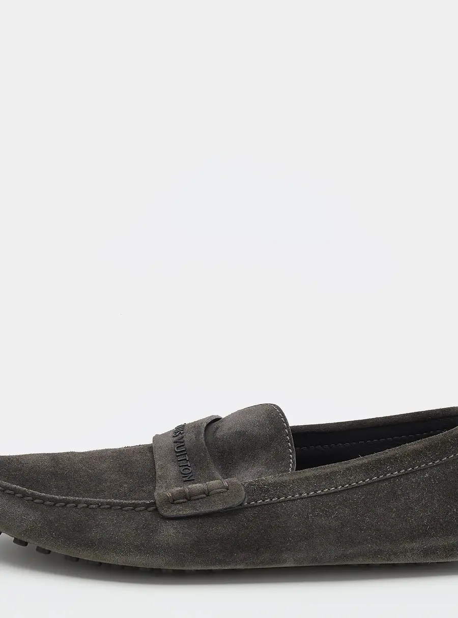 Louis Vuitton Dark Grey Suede Slip On Loafers Size 43