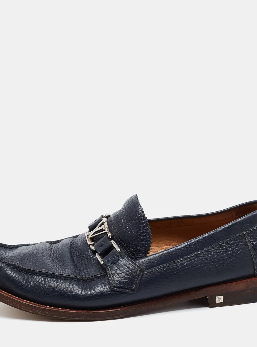 Louis Vuitton Navy Blue Leather Major Loafers Size 43.5