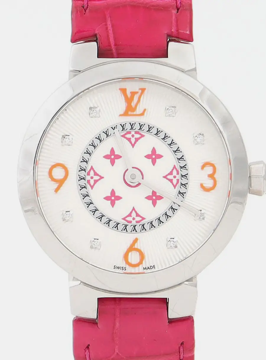 Louis Vuitton Tambour Slim QA146 Quartz Stainless Steel Diamond Women's Wristwatch 28mm