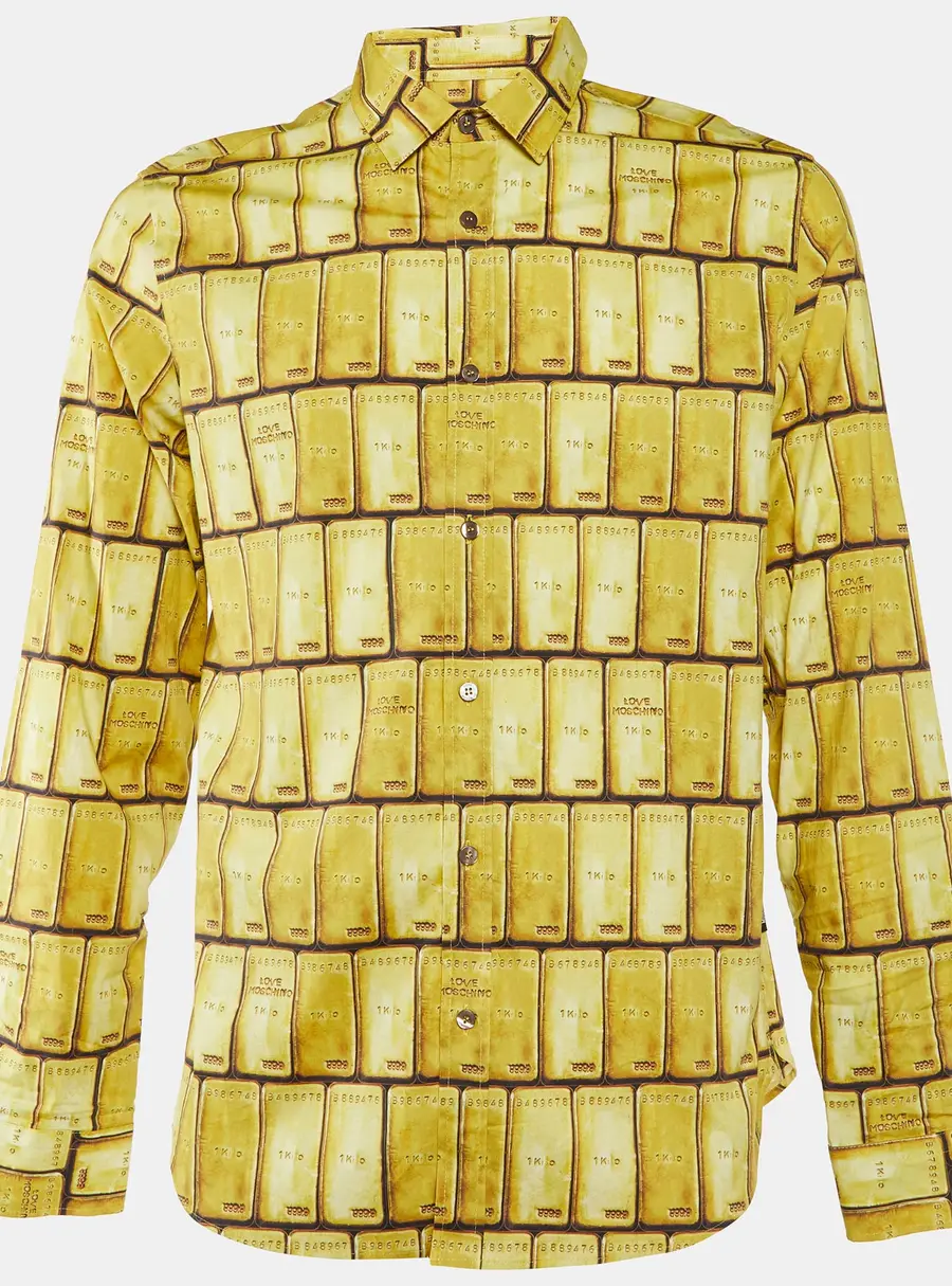 Love Moschino Yellow Gold Bar Print Cotton Long Sleeve Shirt L