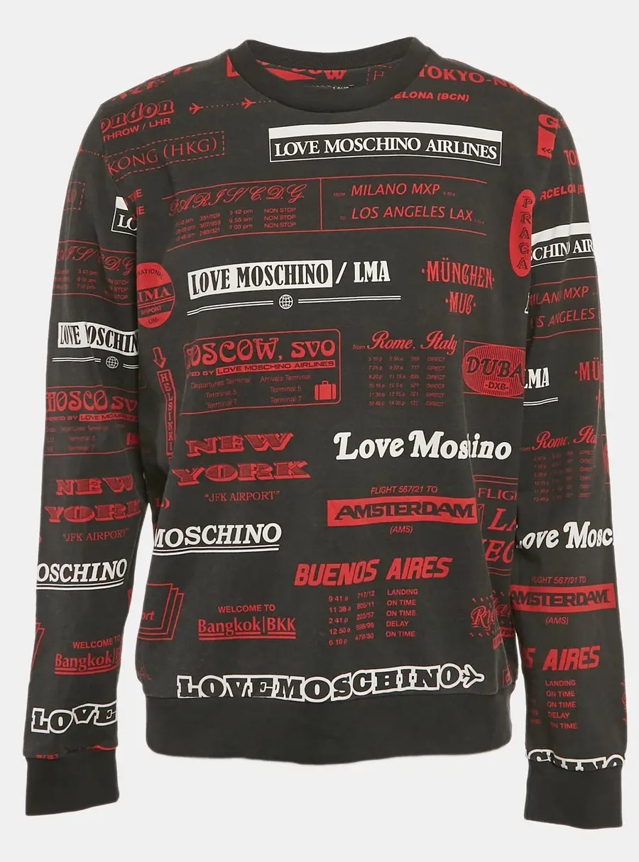 Love Moschino Black Printed Cotton Knit Sweatshirt XL