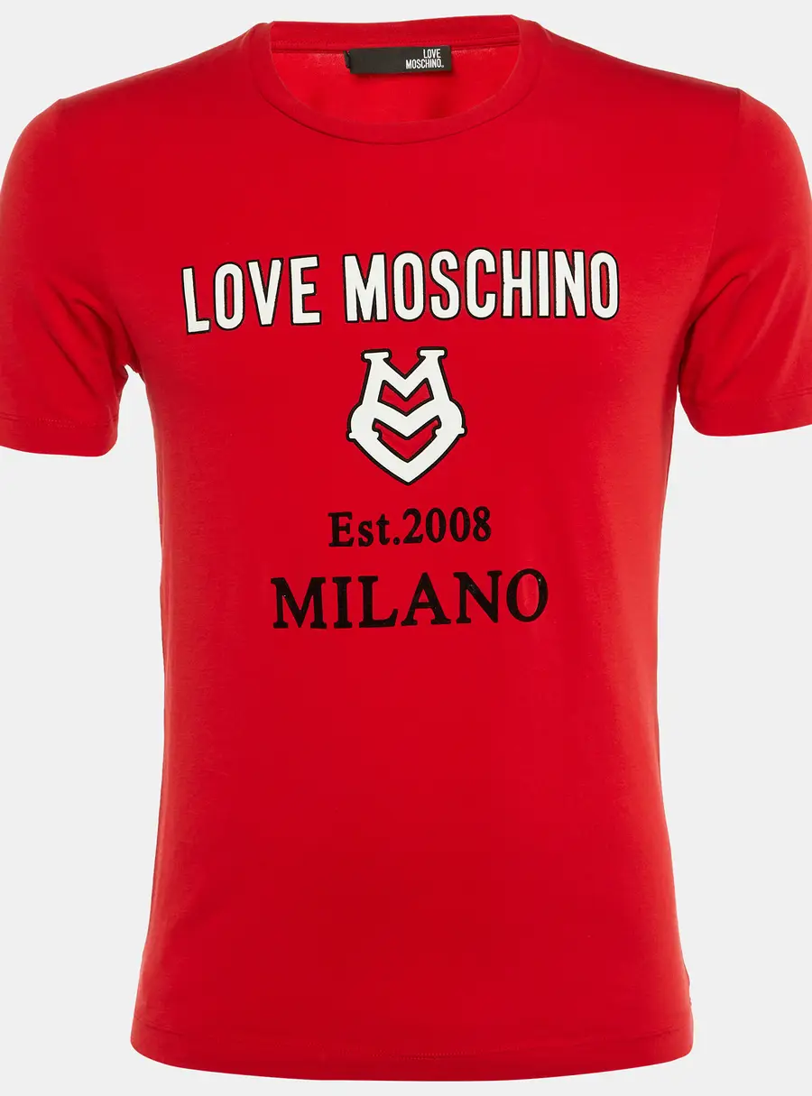 Love Moschino Red Logo Print Cotton Crew Neck T-Shirt M