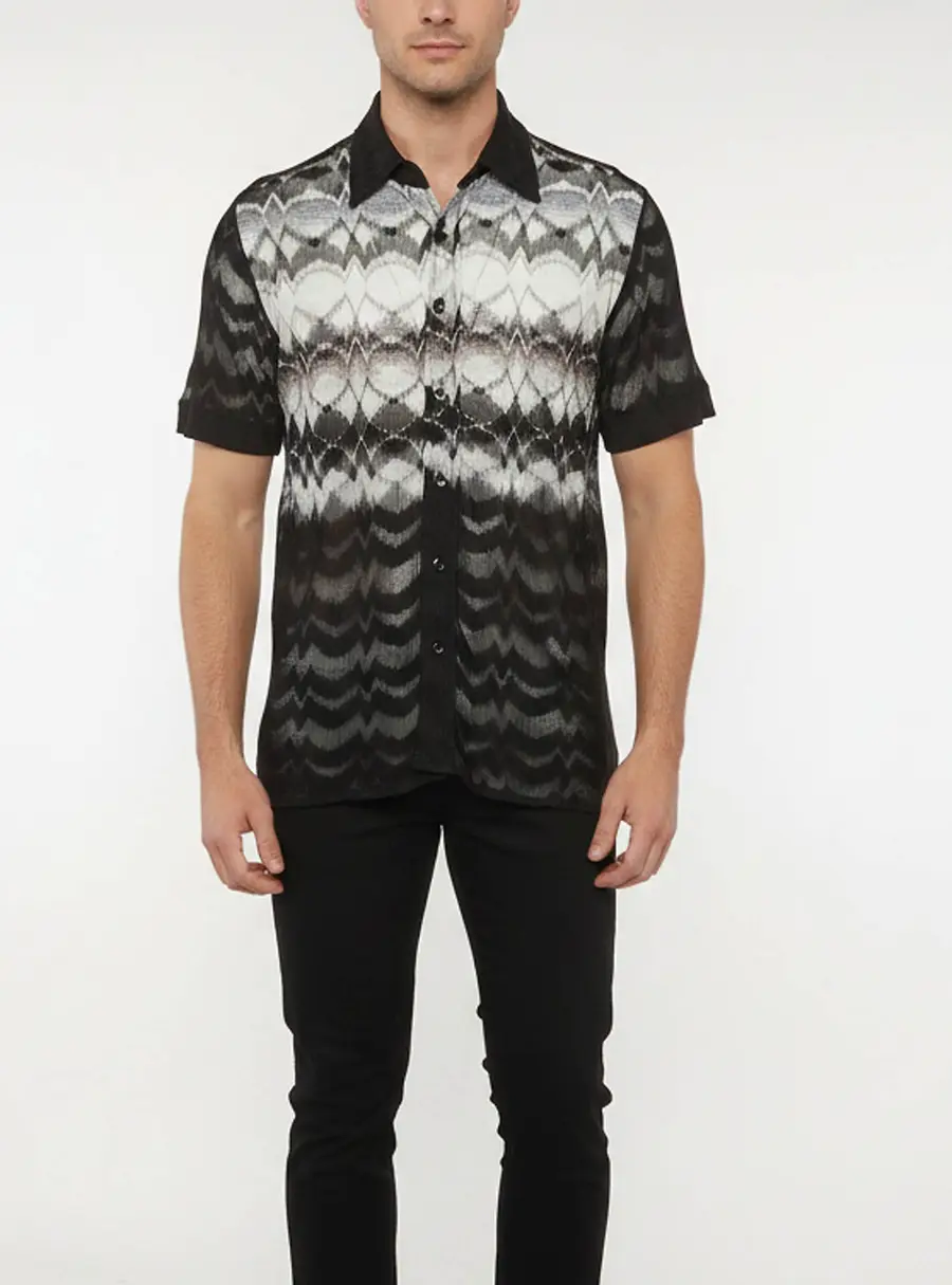 M Missoni Black/White Pattern Knit Sheer Short Sleeve Shirt M