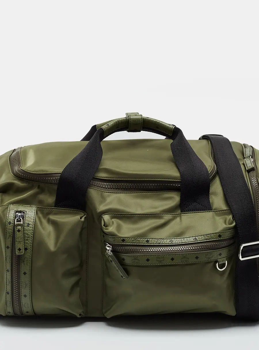 MCM Ottomar Olive Green/Black Nylon Weekender Bag