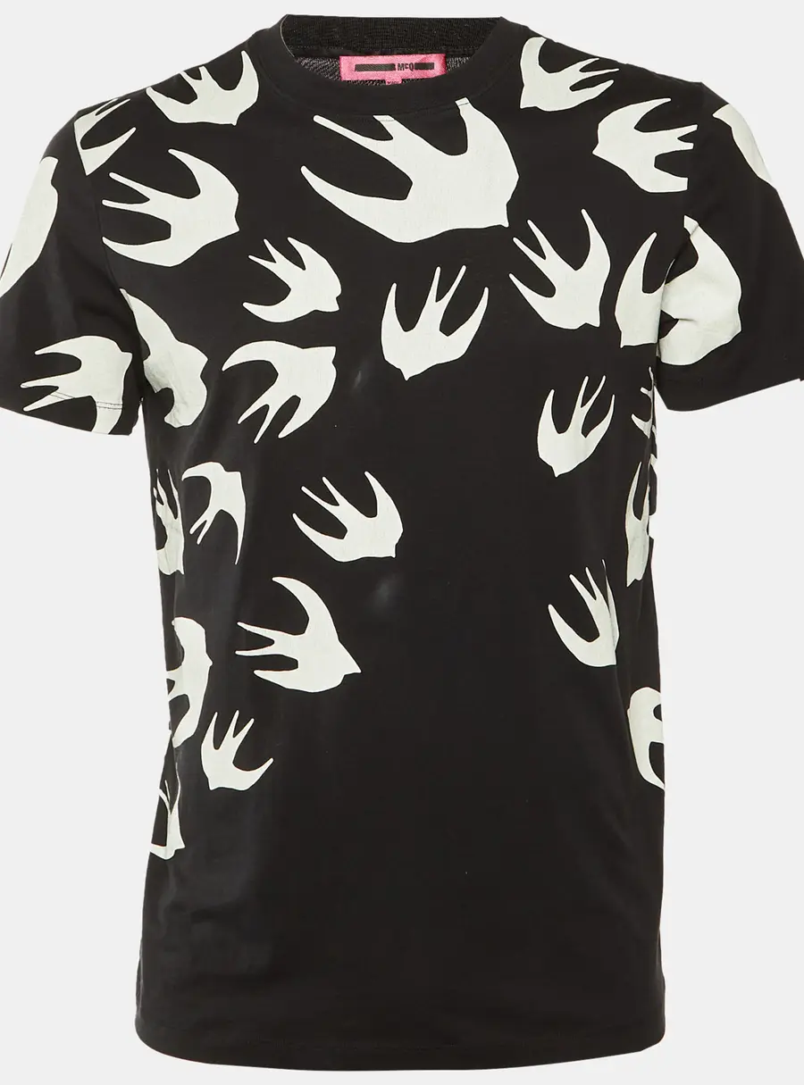 McQ by Alexander McQueen Black Swallow Printed Cotton Knit T-Shirt M