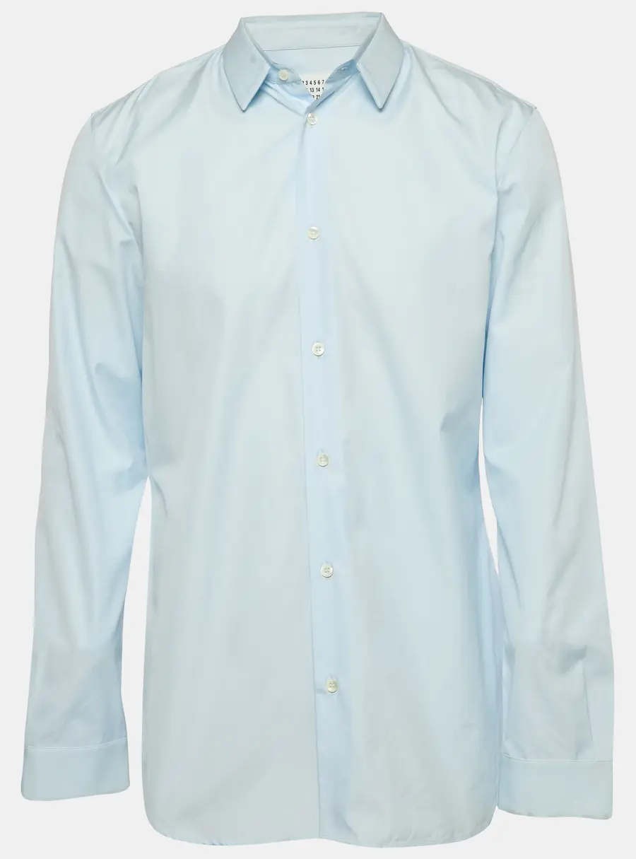Maison Martin Margiela Blue Tulle Trim Collar Cotton Shirt XXL