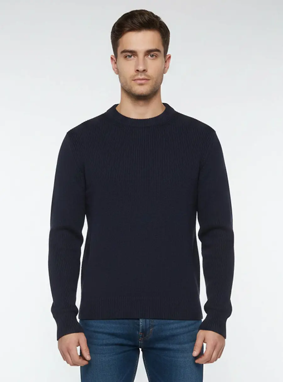 Maison Martin Margiela Navy Blue Rib Knit Pullover Sweater S