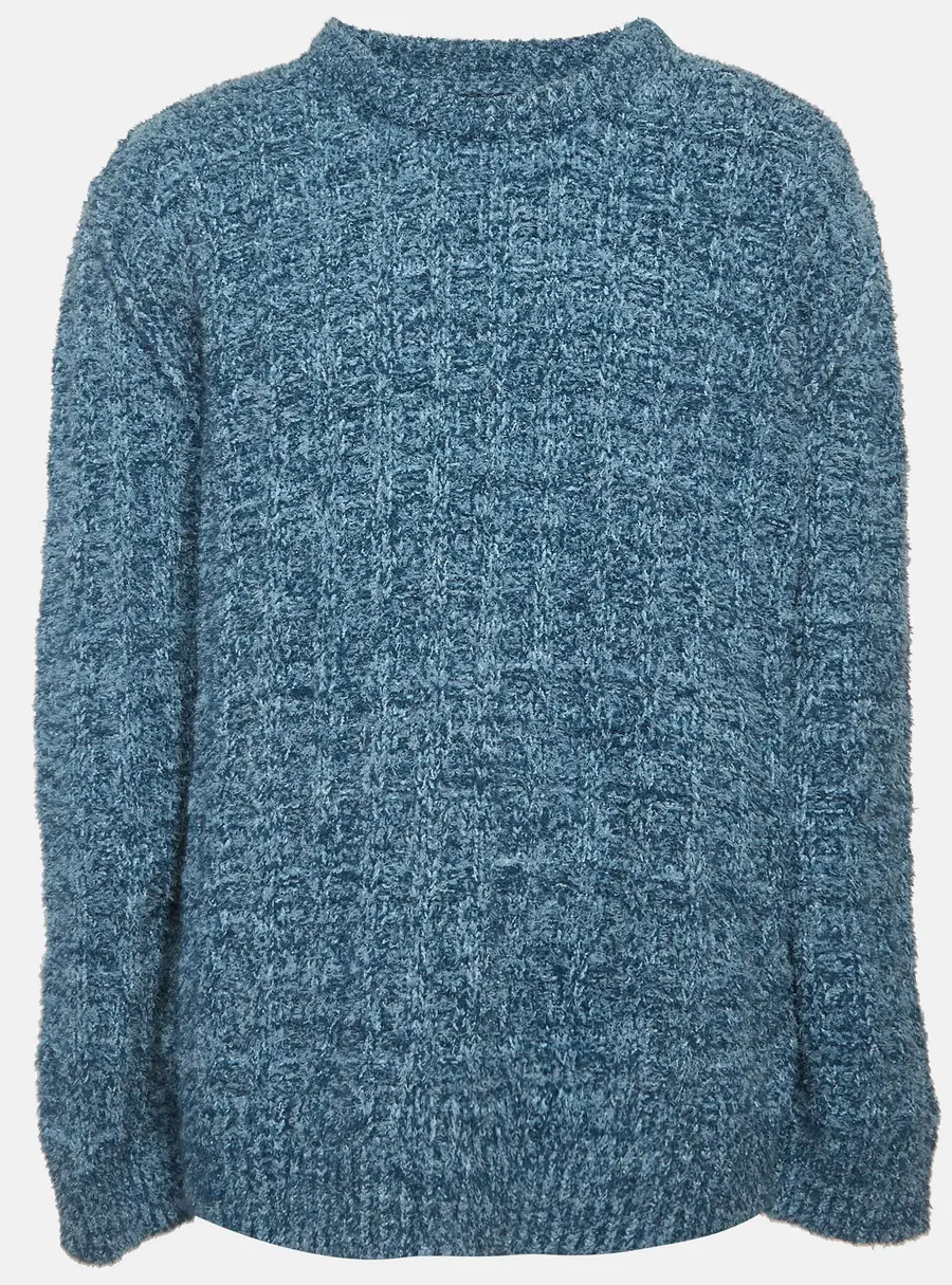 Maison Martin Margiela Blue Textured Rib Knit Oversized Sweater L